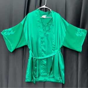 Val Mode Robe And Slip Dress Set In Green